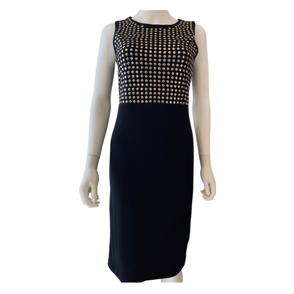 Carmen Marc Valvo Black Dress with Gold Studs - Picture 1 of 5